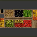 Daily Necessities Wooden Fruit Display Shelf With Fresh Fruits And Digital Screens Showing Vegetable