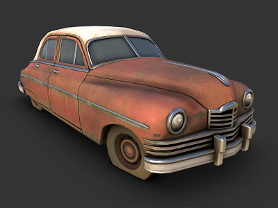 Vintage Rusty Red Brown Car With Light Colored Roof And Old Design 3d model