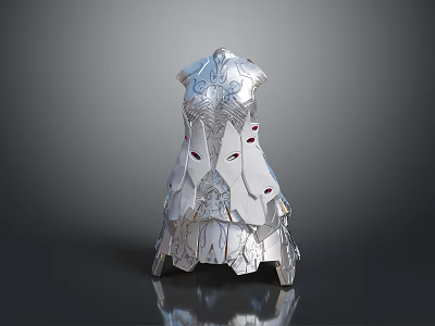 Silver Metallic Ornate Decorative Armor With Intricate Patterns Red Accents And Detailed Design 3d model