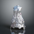 Silver Metallic Ornate Decorative Armor With Intricate Patterns Red Accents And Detailed Design