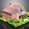 Detached House with Red Brick Exterior Tiled Roof Chimney and Lush Green Garden