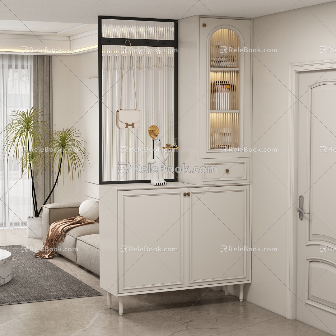 Modern Cream Style Entrance Cabinet Shoe Cabinet 3d model