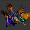 Vibrant Game and Movie Character with Green Hair Purple Skirt and Pumpkin Accessories