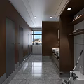 Modern Public Restroom Interior With Stall Partitions Sinks And Mirrors