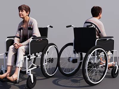Man Seated in Wheelchair with Front and Back View Showing Seated Posture 3d model