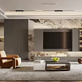 Modern Living and Dining Room Interior With Sofa Coffee Table Dining Set and Modern Lighting