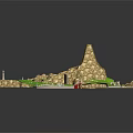Scenic 3D Landscape With Green Lawn Cluster Of Buildings Circular Plaza And Paths