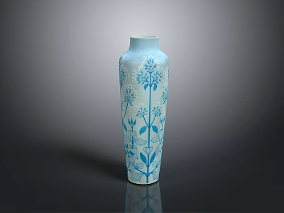 Stylish Blue And White Vase With Delicate Floral Patterns For Home Decoration 3d model