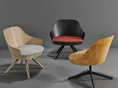 Modern Accent Chairs with Different Designs Wooden Metal Frames and Light Grey Red Yellow Cushions 3d model