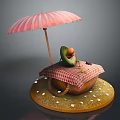 Avocado Topped With Pink Striped Umbrella And Red White Checkered Cloth On Yellow Round Base