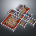Interior Layout 3D Model With Multiple Rooms Red Gray Structural Sections 3d model