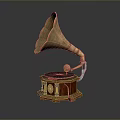 Vintage Gramophone With Decorative Brass Horn And Wooden Base Classic Design