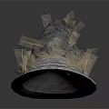Worn Gray Wizard Hat With Straw Accents And Textured Fabric Design