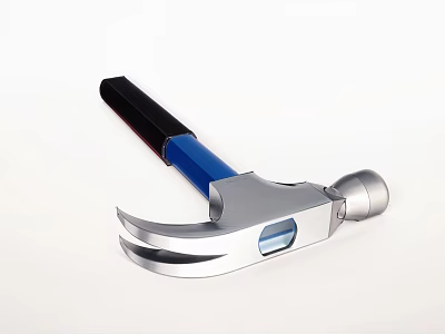 Industrial Hammer with Black Handle Blue Grip Silver Head Level Tool and Claw Design 3d model