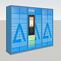 Blue Public Smart Locker Facility With Multiple Compartments And Digital Screen 3d model