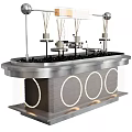 Modern Metal Display Shelf Unit With Round Light Accents And Hanging Structure