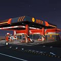Modern Orange And White Gas Station With Circular G Logo Fuel Dispensers And White Cars