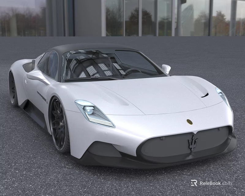 White Sports Car With Modern Sleek Body Design Black Wheels And Glass Building Outdoor Setting 3d model 