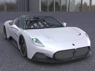 White Sports Car With Modern Sleek Body Design Black Wheels And Glass Building Outdoor Setting 3d model