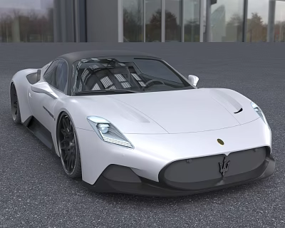 White Sports Car With Modern Sleek Body Design Black Wheels And Glass Building Outdoor Setting 3d model