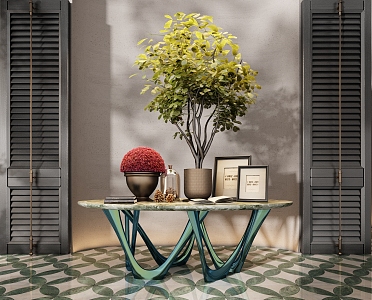 Modern CCD Hotel End View Table Ornaments Floriculture Moss Combination Tree Table Lamp Floriculture Green Plant Moss Ball Table 3d model