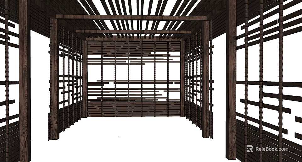 Wooden Pergola Design With Open Top Wooden Slats And Lattice Side Frames 3d model 