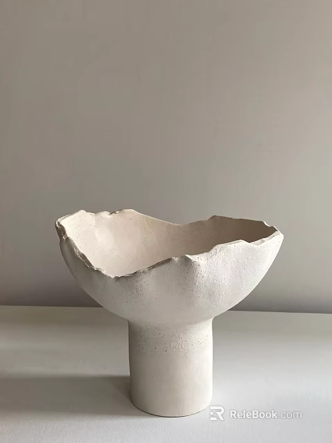 Minimalist White Ceramic Decorative Ornament Set With Irregular Edge And Cylindrical Base 3d model