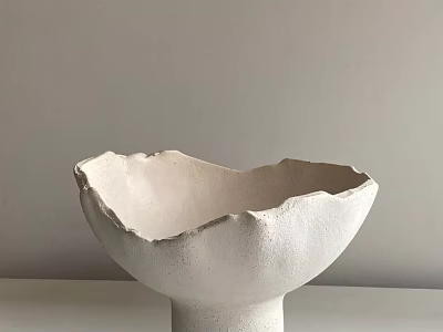 Minimalist White Ceramic Decorative Ornament Set With Irregular Edge And Cylindrical Base 3d model