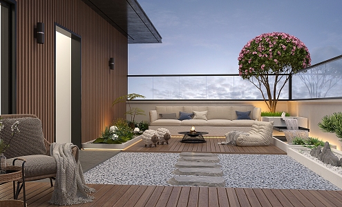 su roof garden balcony landscape outdoor courtyard plant combination dusk balcony terrace landscape 3d model