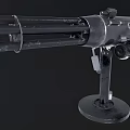 Black Military Gatling Gun With Multiple Rotating Barrels And Mounted Stand