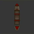 Long Wooden Boat With Red Interior And Dark Exterior Design Structure