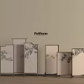 Poliform Decorative Screens With Bamboo Ink Design And Light Wood Frames 3d model