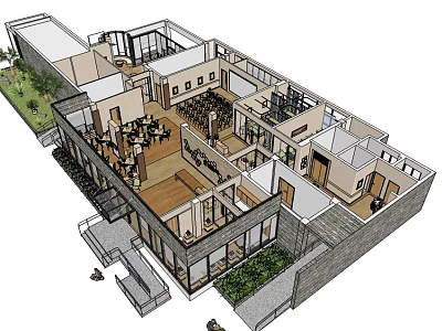 Detailed Isometric Architectural Floor Plan With Room Layout Stairs And Courtyard Areas 3d model