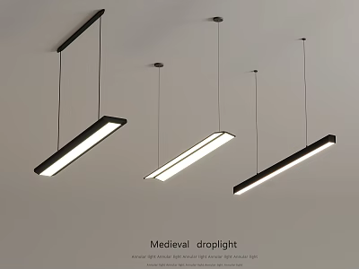 Medieval Droplight Design With Hanging Long Strip Black Frame And White Light 3d model