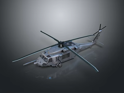 3D Model Military Helicopter With Rotors Cockpit Landing Gear And Gray Color 3d model