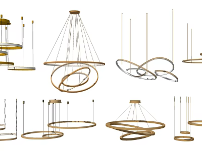 Modern Chandeliers With Circular And Spiral Designs For Home Interior Decor 3d model