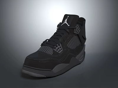 Black High Top Jordan Sneakers With Mesh Design And Gray Sole 3d model