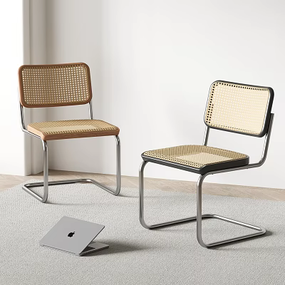 Modern Minimalist Dining Chairs With Metal Frame And Woven Seat Back 3d model