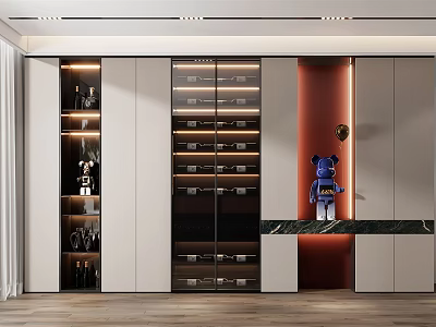 Modern Wine Cabinet With Glass Doors Built in Lighting And Wine Bottle Storage 3d model