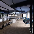 Modern Restaurant Interior Design With Open Layout Dining Tables Chairs Pendant Lights And Wooden Floors