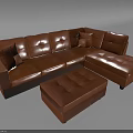 Brown Leather L Shaped Sectional Sofa With Ottoman And Comfortable Cushions 3d model