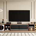 Middle Ancient Retro TV Cabinet Middle Ancient Style Module Combination Cabinet Side Cabinet TV Set 3d model