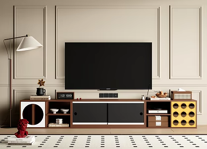 Middle Ancient Retro TV Cabinet Middle Ancient Style Module Combination Cabinet Side Cabinet TV Set 3d model