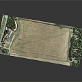 Aerial View of Farmland Area With Green Trees Road and Buildings