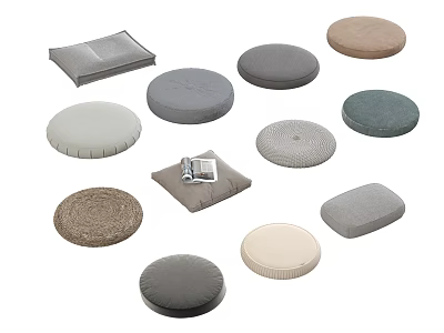 Assorted Round And Square Floor Cushions In Neutral Tones For Home Decor 3d model