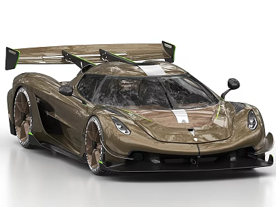 Brown High Performance Sports Car With Large Rear Wing And Green Accents 3d model