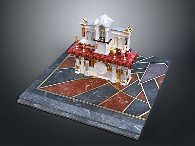 Ornate Decorative Model With White Top Gold Accents And Marble Base Geometric Patterns 3d model