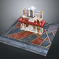 Ornate Decorative Model With White Top Gold Accents And Marble Base Geometric Patterns