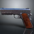 Vintage Pistol with Black Metal Body Brown Wooden Grip and Classic Design