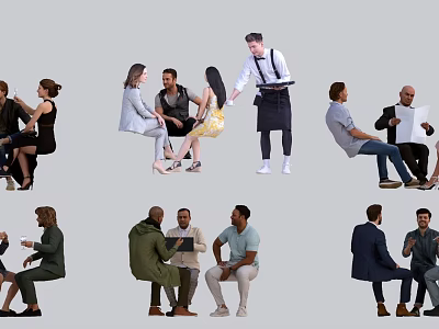 Group of People Interacting in Various Settings Including Conversations Service and Discussions 3d model